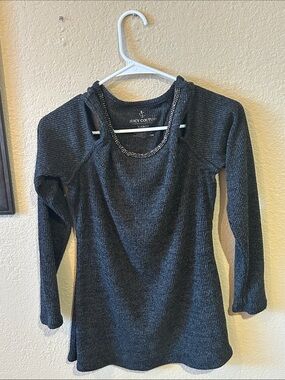 Juicy Couture Ribbed Cold Shoulder Rhinestone Sweater Top Gray Size Large